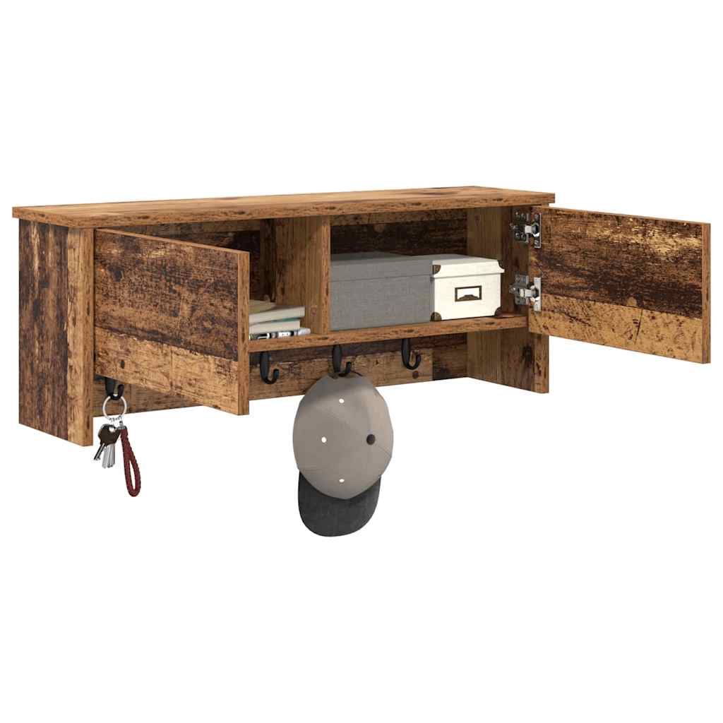 Appendiabiti a muro con porta Legno vecchio 80 x 20 x 30 cm