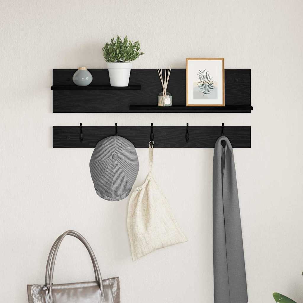 Appendiabiti a muro con lo scaffale Rovere Nero 90 x 15 x 36 cm | homemem39