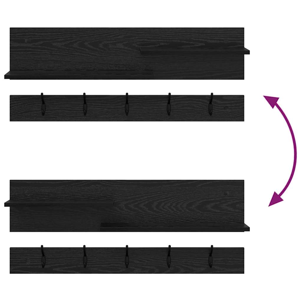 Appendiabiti a muro con lo scaffale Rovere Nero 90 x 15 x 36 cm | homemem39
