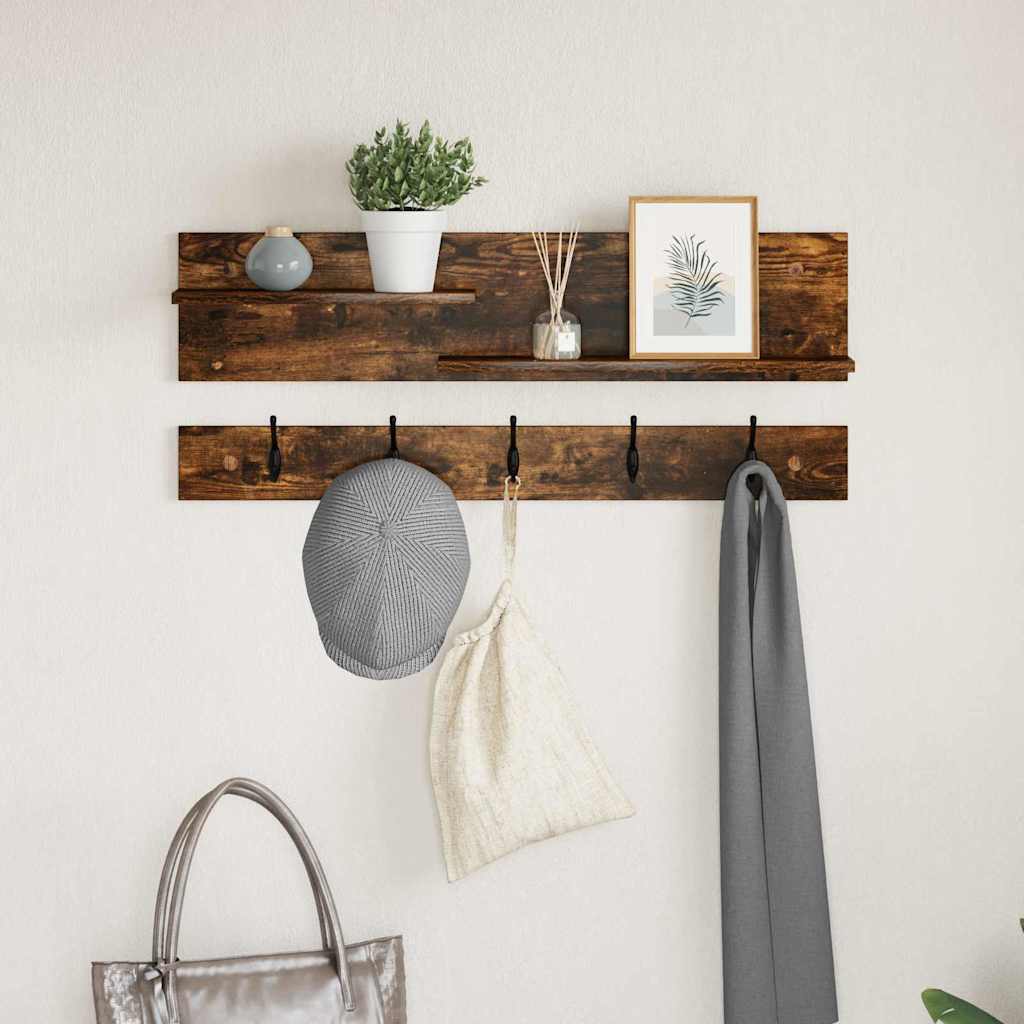 Appendiabiti a muro con lo scaffale Rovere fumé 90 x 15 x 36 cm