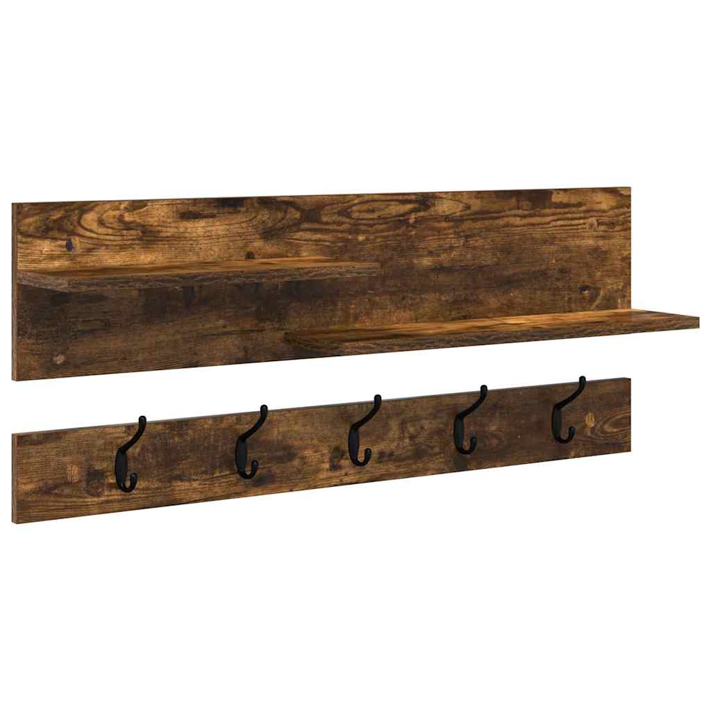 Appendiabiti a muro con lo scaffale Rovere fumé 90 x 15 x 36 cm