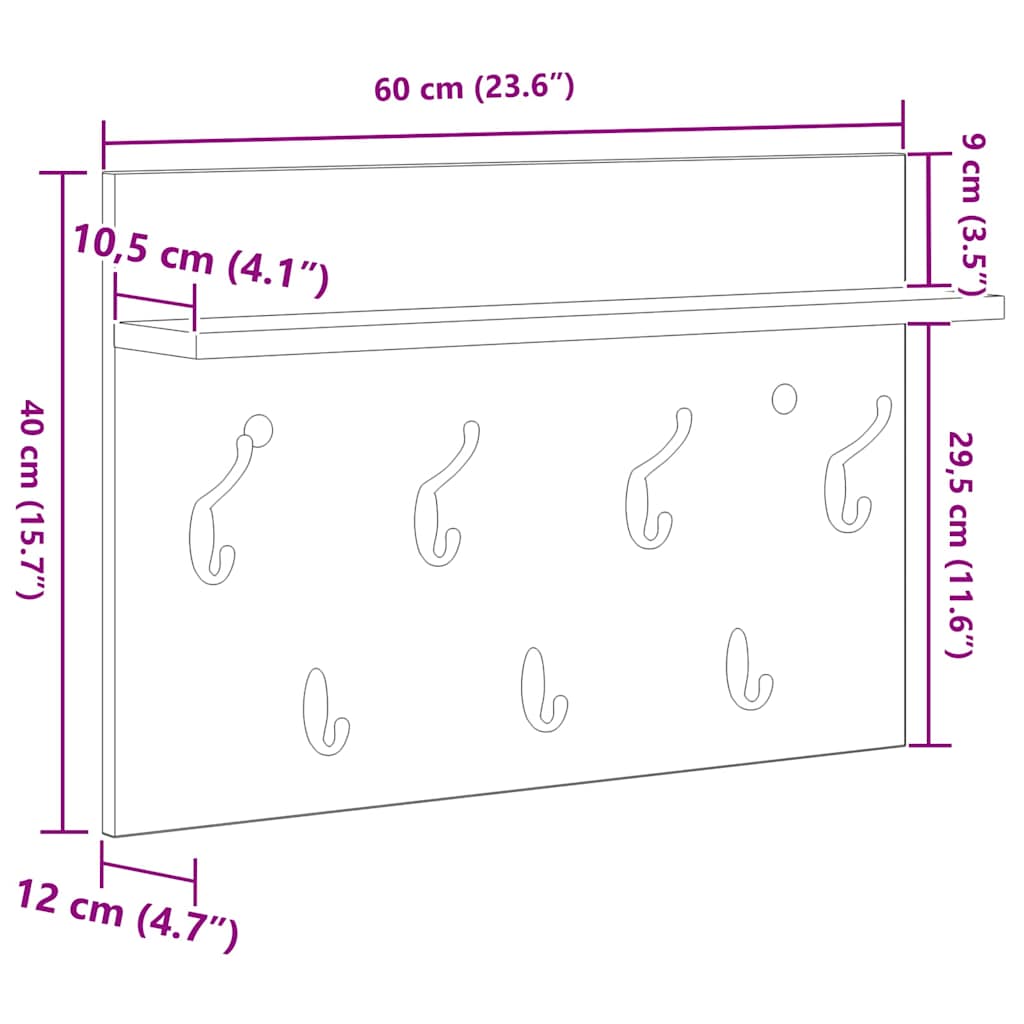 Appendiabiti a muro Rovere Sonoma 60 x 40 x 12 cm