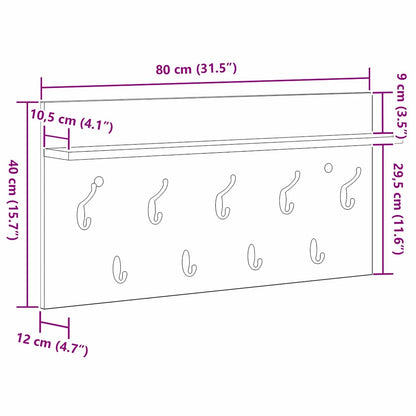 Appendiabiti a muro con lo scaffale Rovere Nero 80 x 40 x 12 cm
