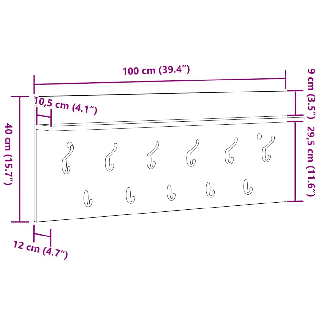 Appendiabiti a muro Rovere fumé 100 x 40 x 12 cm | homemem39