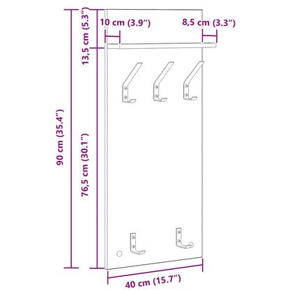 Appendiabiti a muro Grigio Sonoma 40 x 10 x 90 cm