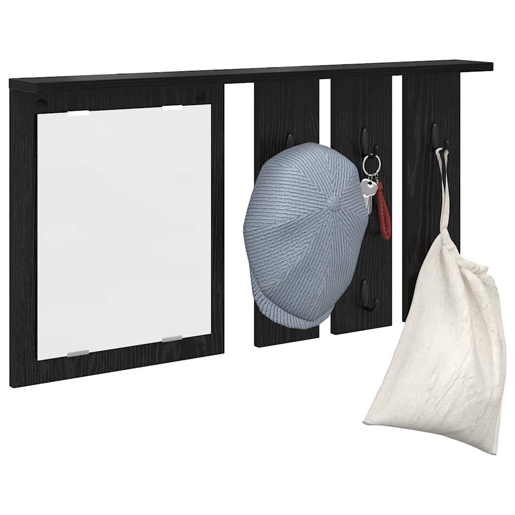 Appendiabiti a muro con lo scaffale Rovere nero 85 x 10 x 45 cm