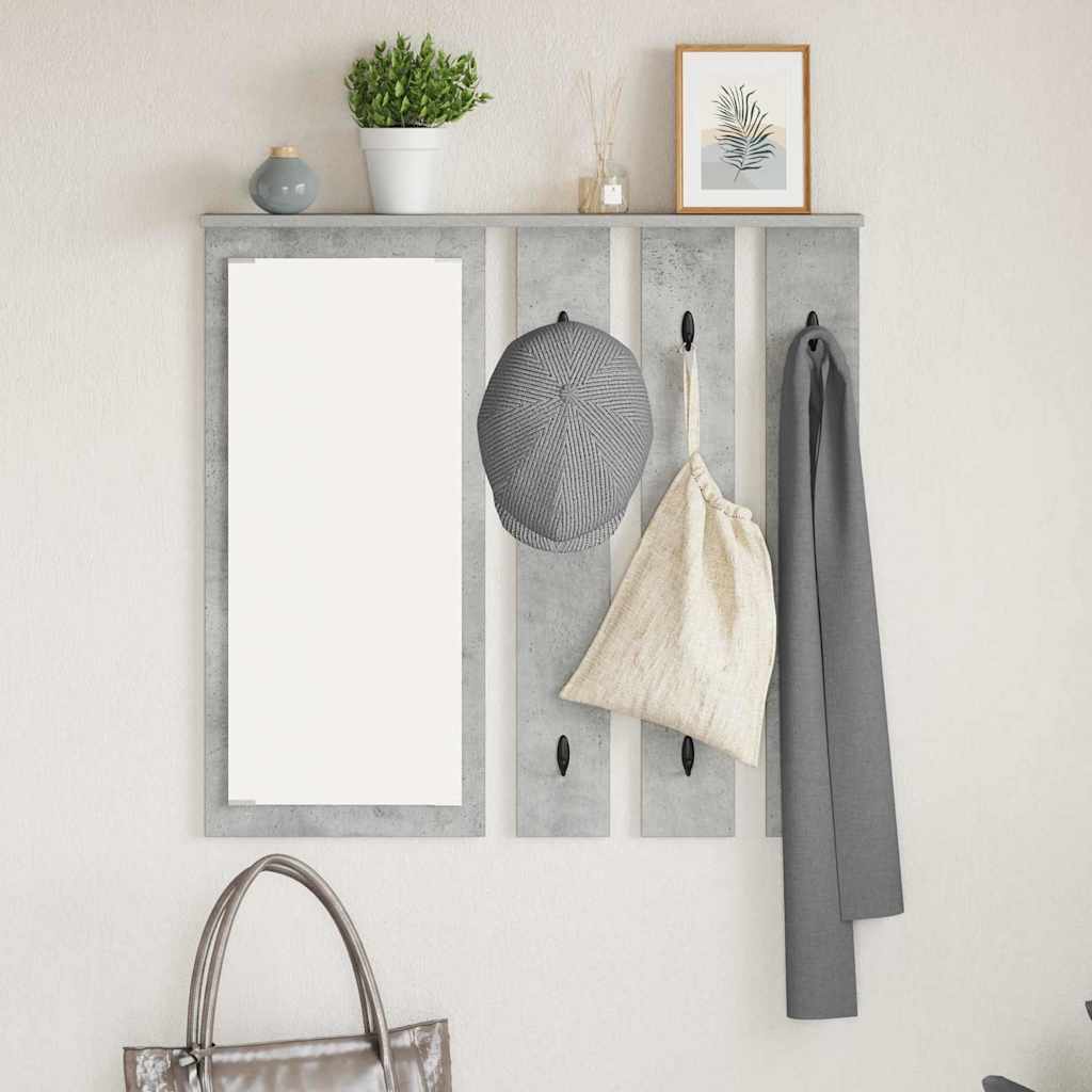 Appendiabiti a muro con specchio Grigio cemento 84 x 10 x 80 cm