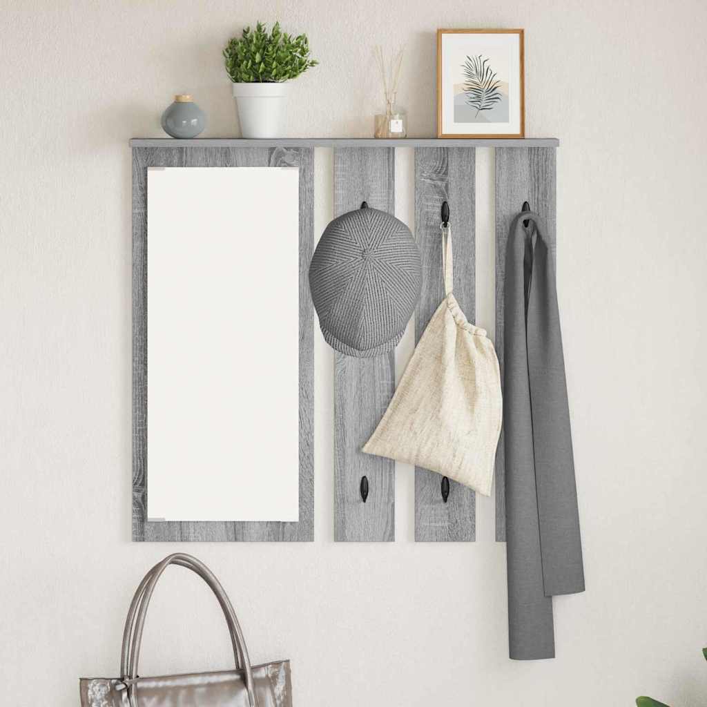 Appendiabiti a muro con specchio Grigio sonoma 84 x 10 x 80 cm