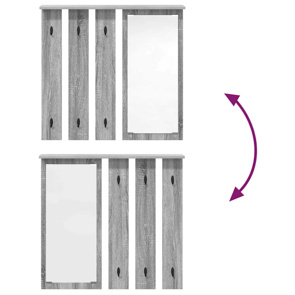 Appendiabiti a muro con specchio Grigio sonoma 84 x 10 x 80 cm