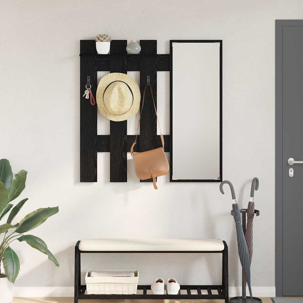 Appendiabiti a muro con specchio Rovere Nero 100 x 10 x 100 cm