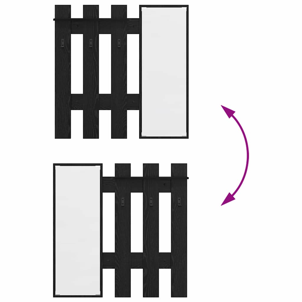 Appendiabiti a muro con specchio Rovere Nero 100 x 10 x 100 cm