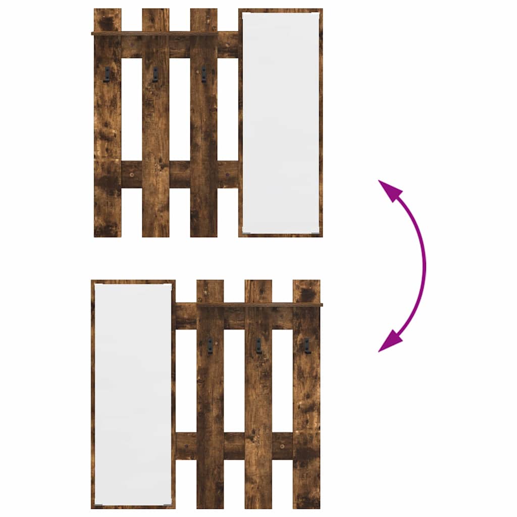 Appendiabiti a muro con specchio Rovere fumé 100 x 10 x 100 cm