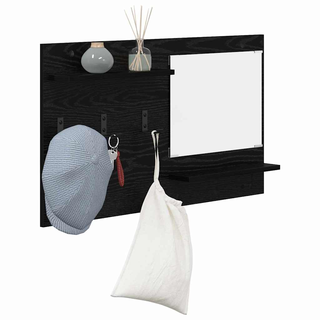 Appendiabiti a muro con lo scaffale Rovere Nero 90 x 10 x 50 cm