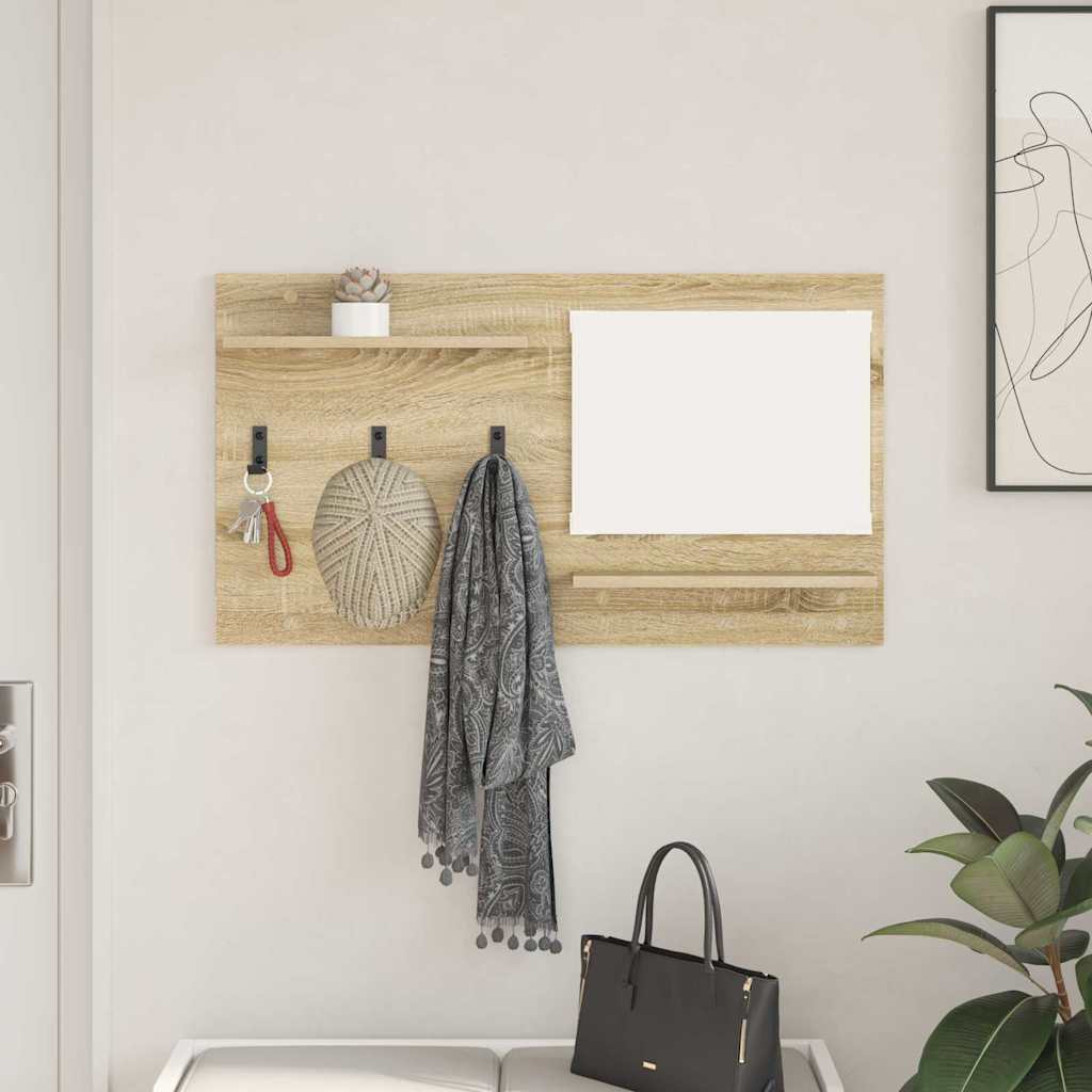 Appendiabiti a muro con specchio Rovere Sonoma 90 x 10 x 50 cm