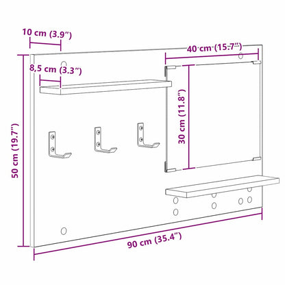 Appendiabiti a muro con specchio Legno vecchio 90 x 10 x 50 cm