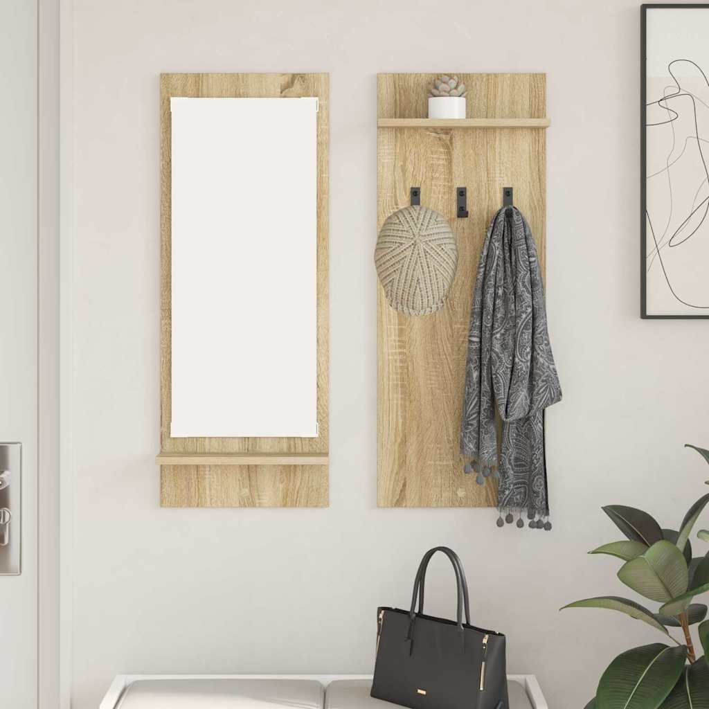 Appendiabiti a muro con specchio Rovere Sonoma 70 x 10 x 90 cm