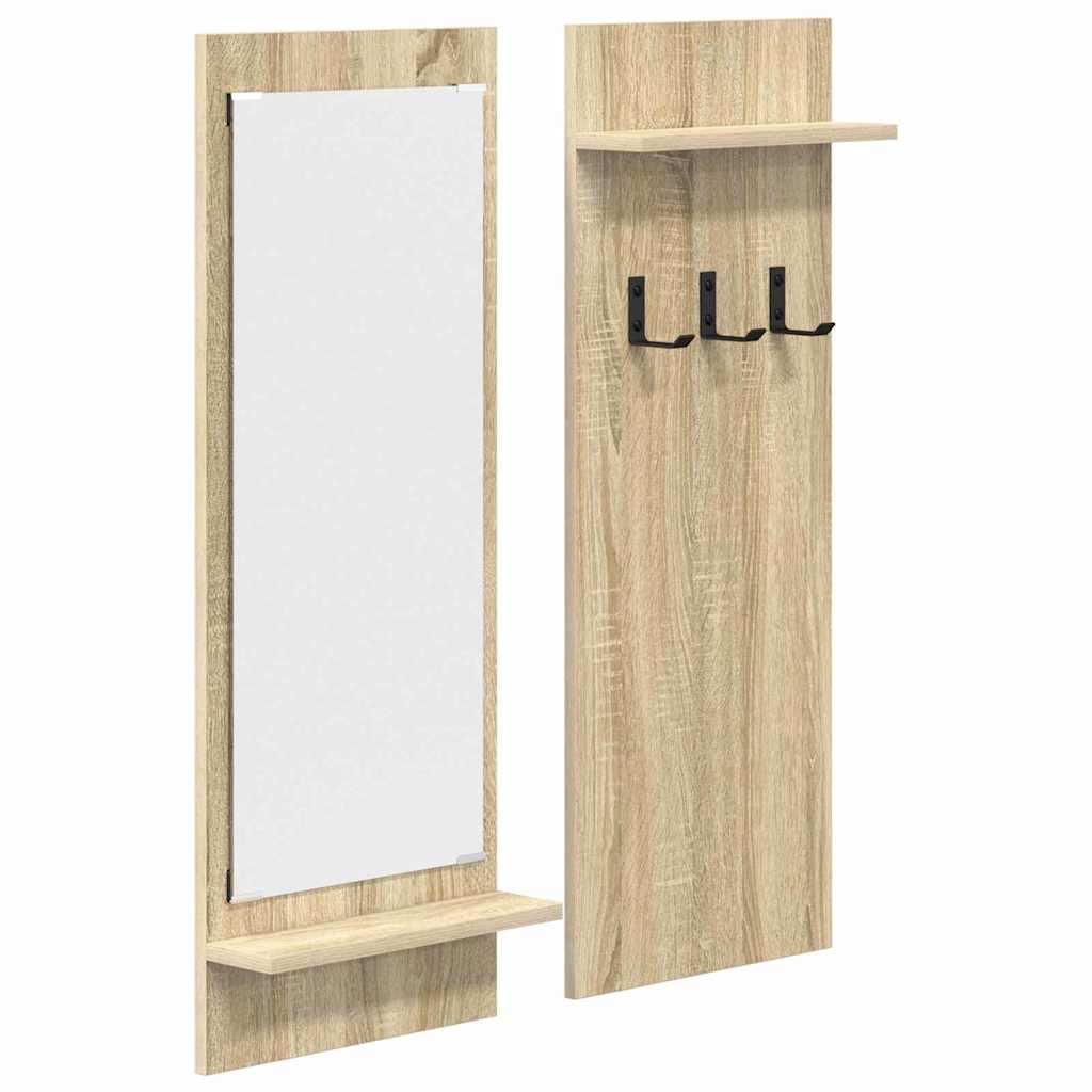 Appendiabiti a muro con specchio Rovere Sonoma 70 x 10 x 90 cm