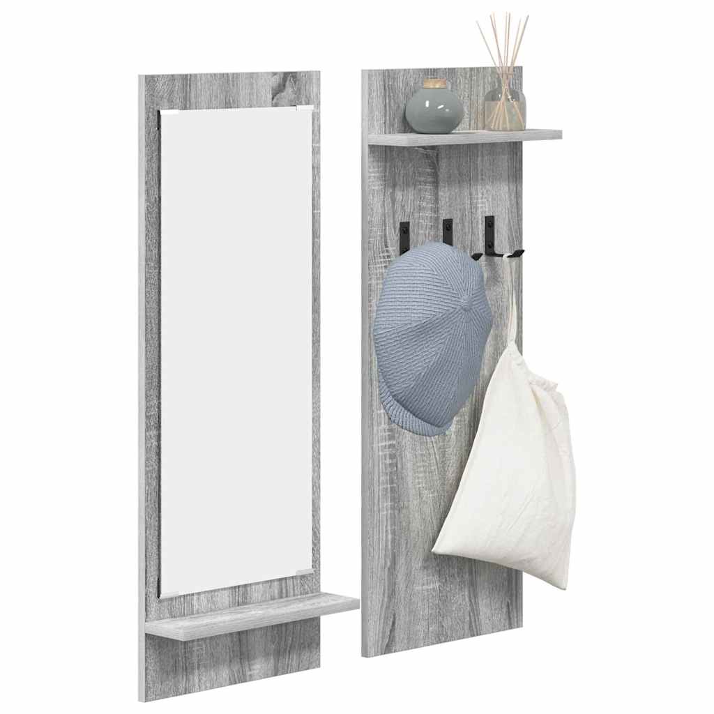 Appendiabiti a muro con specchio Grigio Sonoma 70 x 10 x 90 cm | homemem39