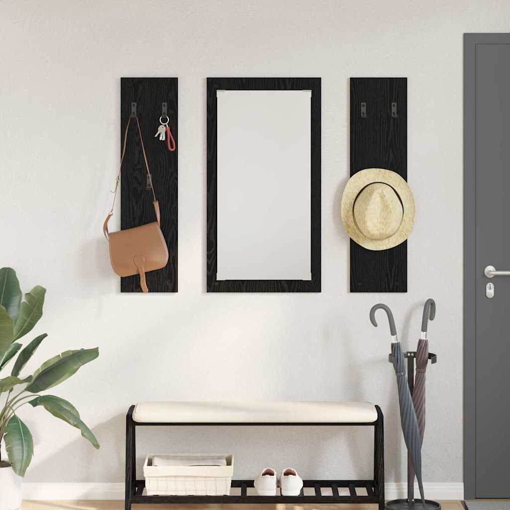 Appendiabiti a muro con specchio Rovere Nero 96 x 1,5 x 90 cm