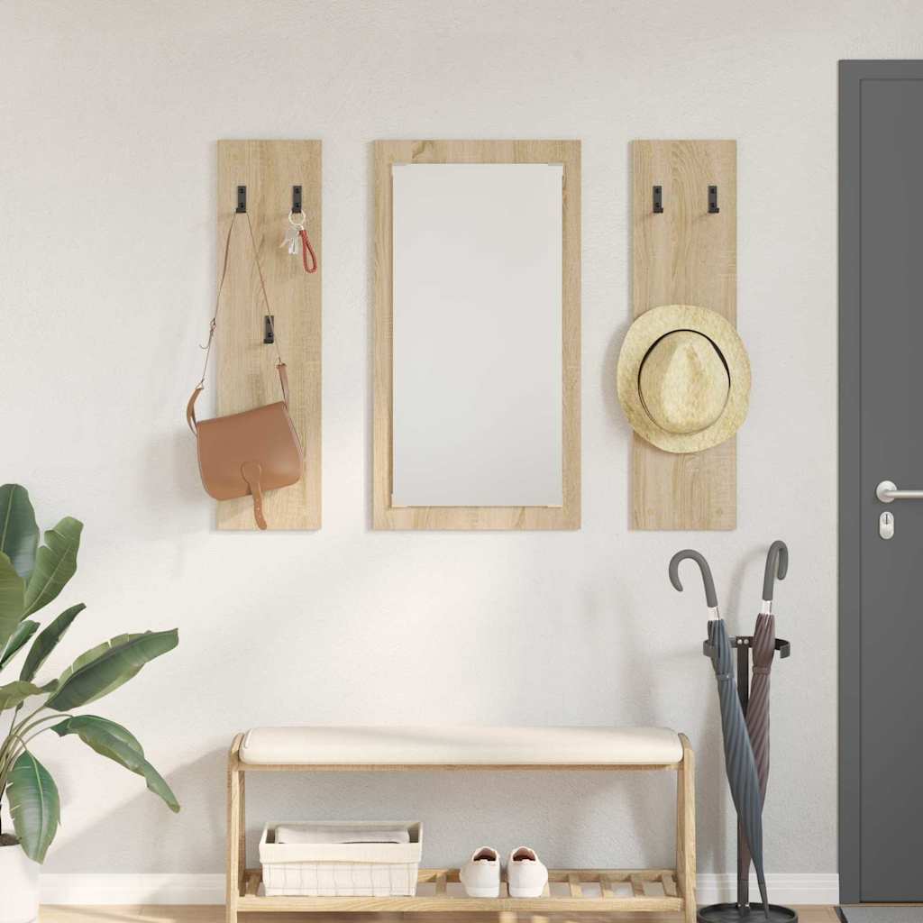 Appendiabiti a muro con specchio Rovere Sonoma 96 x 1,5 x 90 cm