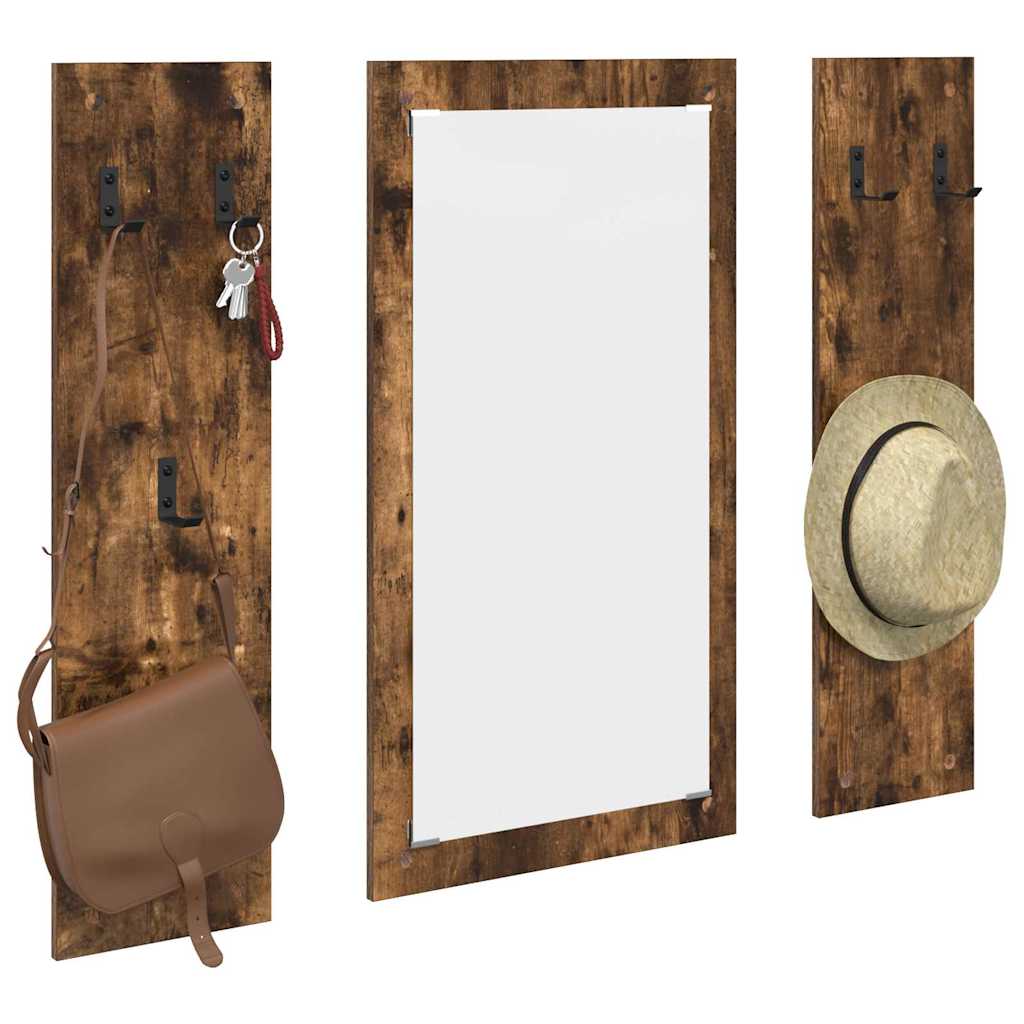 Appendiabiti a muro con specchio Rovere fumé 96 x 1,5 x 90 cm