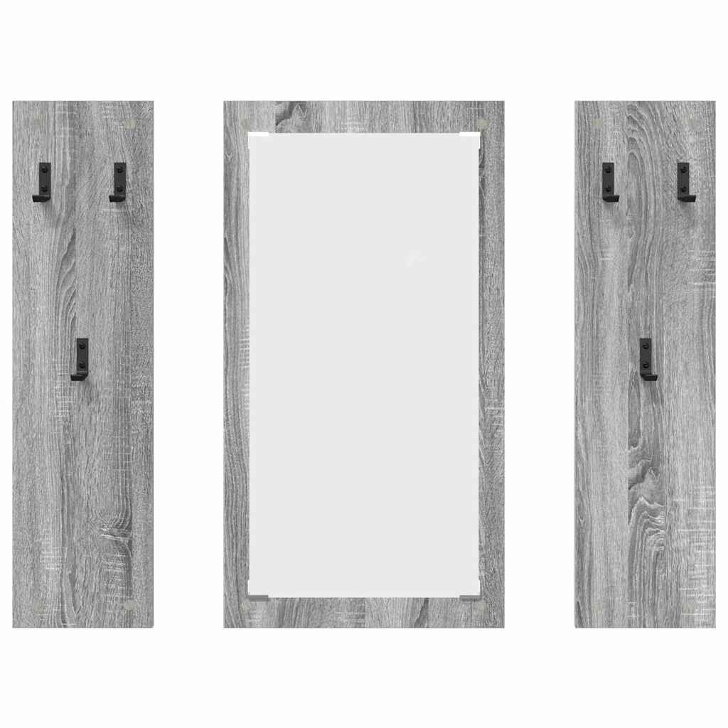 Appendiabiti a muro con specchio Grigio Sonoma 96 x 1,5 x 90 cm