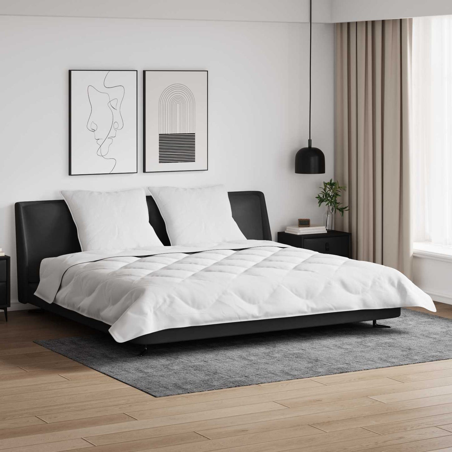 Piumone con Cuscini 3 pcs Bianco Microfibra e Piuma d'Oca