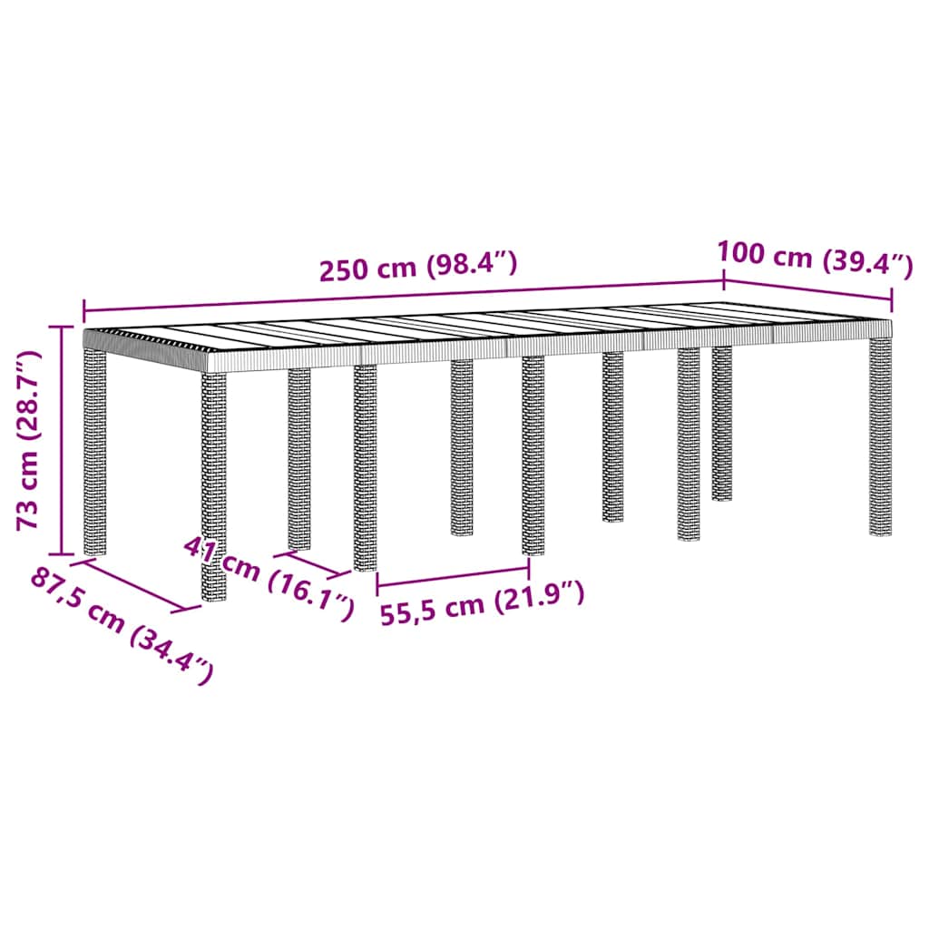 Tavolo da Giardino Grigio chiaro 250 x 100 x 73 cm polyrattan | homemem39