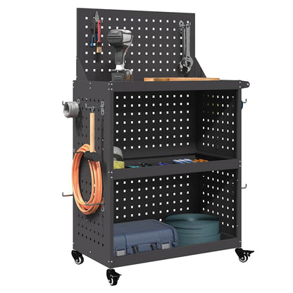 Carrello per Attrezzi con lo scaffale Nero 65 x 35 x 111 cm