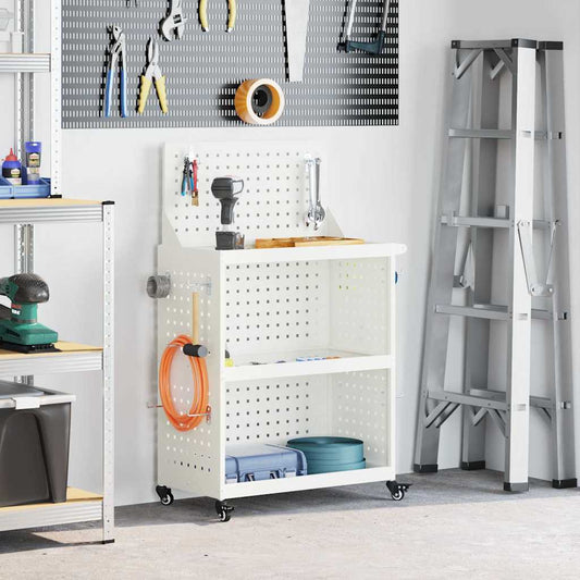 Carrello per Attrezzi con lo scaffale Bianco 65 x 35 x 111 cm