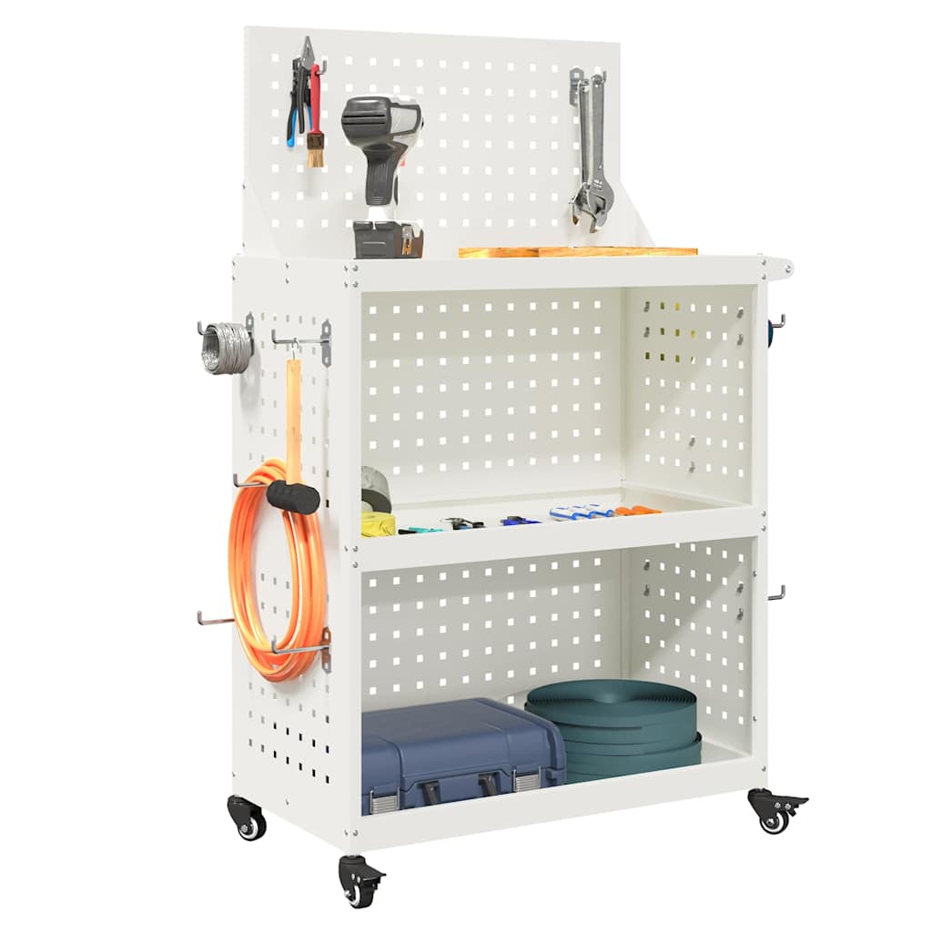 Carrello per Attrezzi con lo scaffale Bianco 65 x 35 x 111 cm