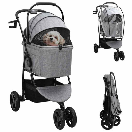 Passeggino pieghevole per animali Grigio 78 x 54 x 101 cm - homemem39