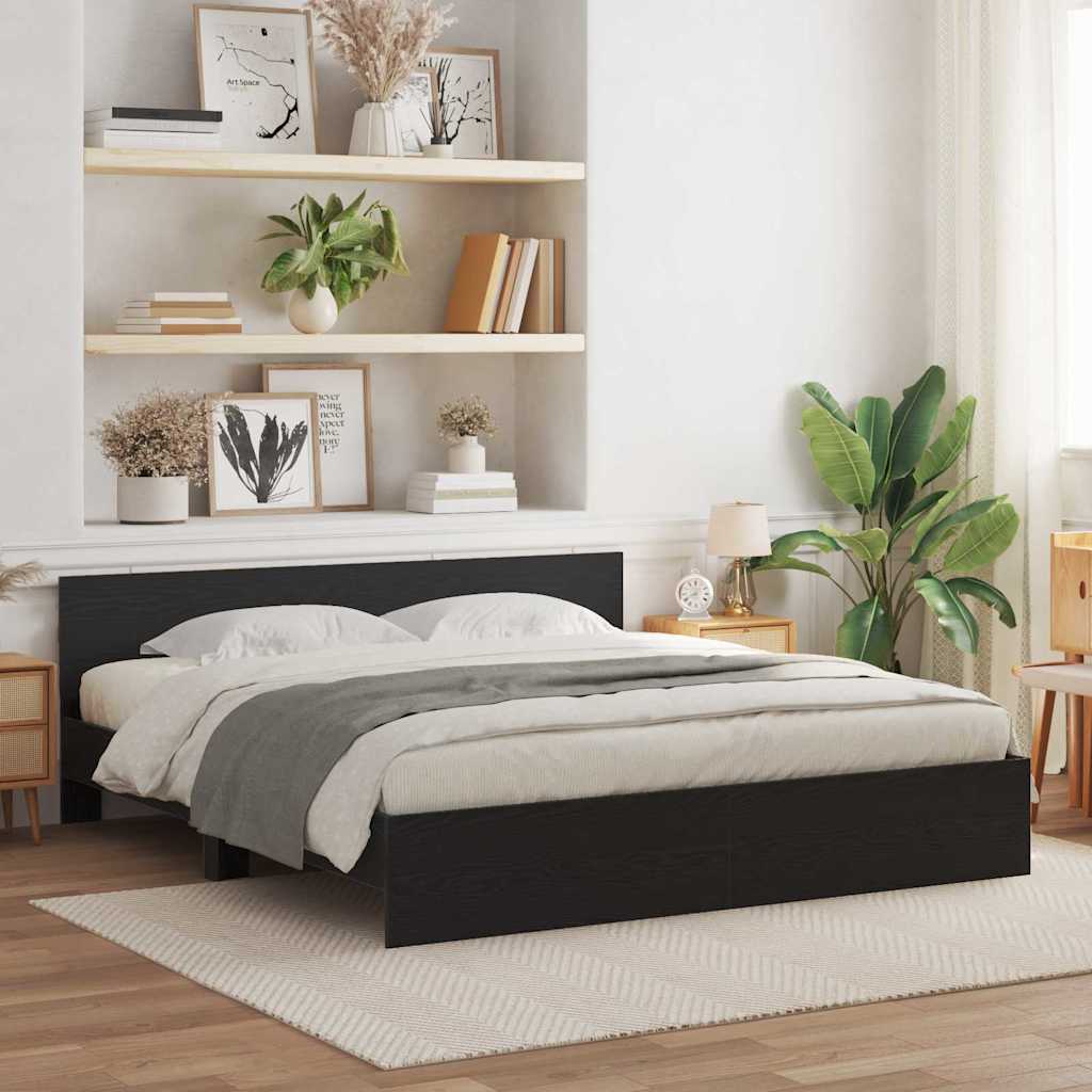 Struttura del letto con testiera Rovere Nero 203 x 185 x 70 cm | homemem39