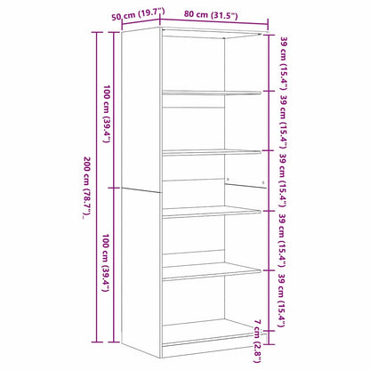 Guardaroba Rovere nero 80 x 50 x 200 cm Legno multistrato