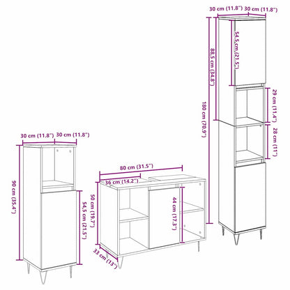 Set di mobili per il bagno con lo scaffale 3 pcs Legno vecchio | homemem39