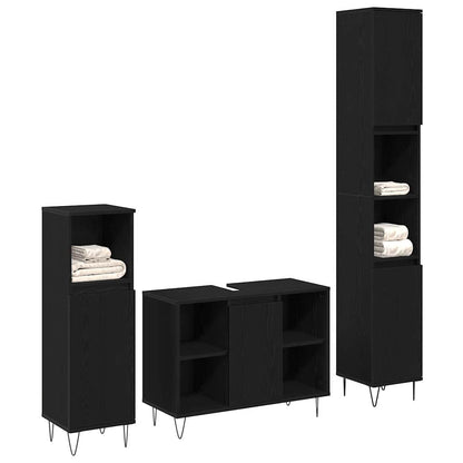 Set di mobili per il bagno 3 pcs Rovere Nero Legno multistrato | homemem39