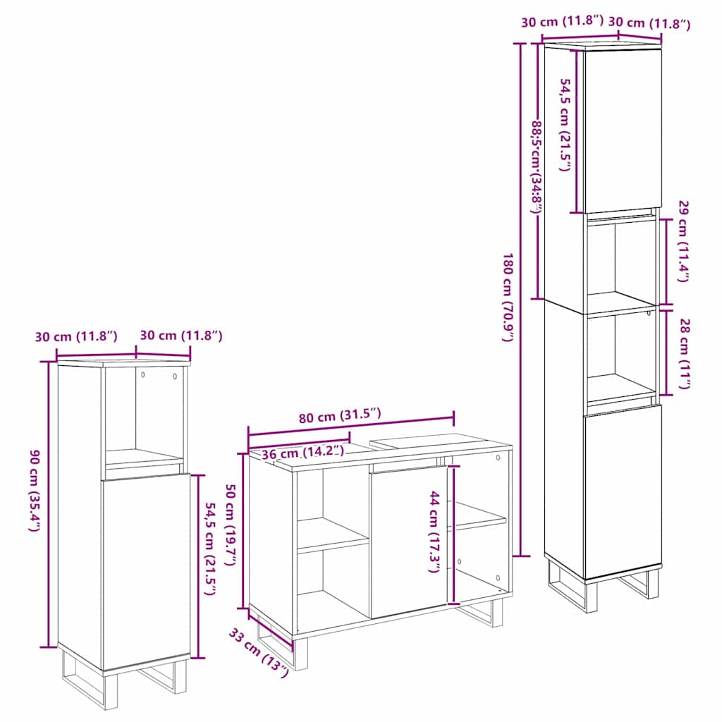 Set di mobili per il bagno 3 pcs Marrone Legno multistrato | homemem39