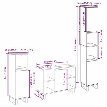 Set di mobili per il bagno 3 pz Marrone 30 x 30 x 180 cm | homemem39