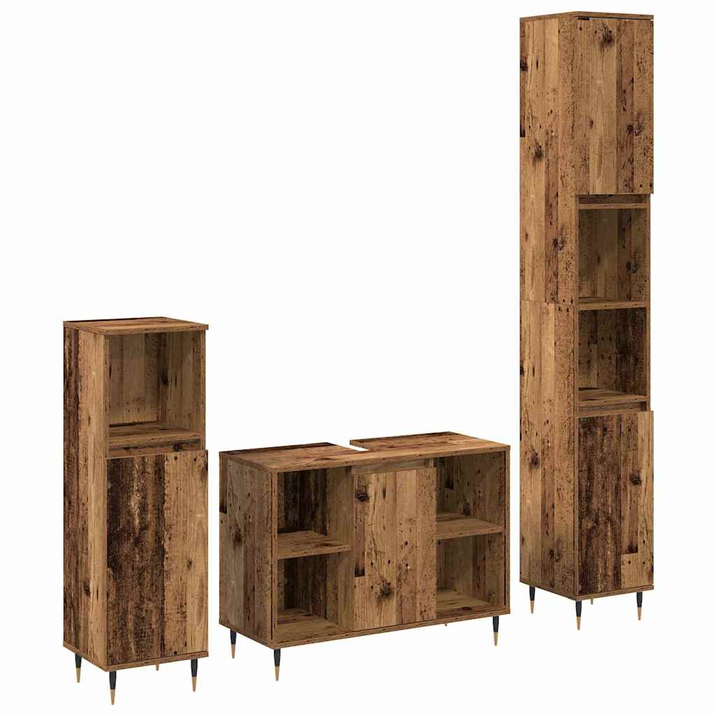 Set di mobili per il bagno con lo scaffale 3 pcs Legno vecchio | homemem39