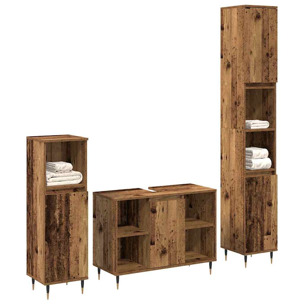 Set di mobili per il bagno con lo scaffale 3 pcs Legno vecchio | homemem39