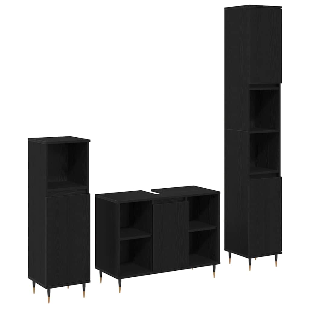 Set di mobili per il bagno 3 pcs Rovere Nero Legno multistrato | homemem39