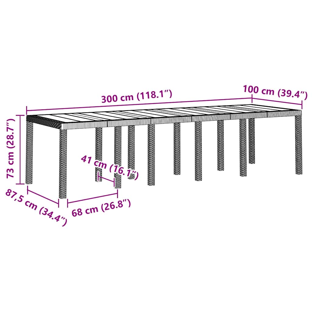 Tavolo da Giardino Bianco 300 x 100 x 73 cm polyrattan