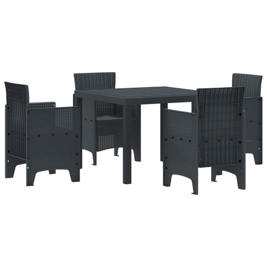 Set da Pranzo per Giardino 5 pcs Antracite Rattan Polt