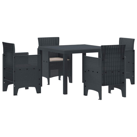 Set da Pranzo per Giardino 5 pcs Antracite Rattan Polt