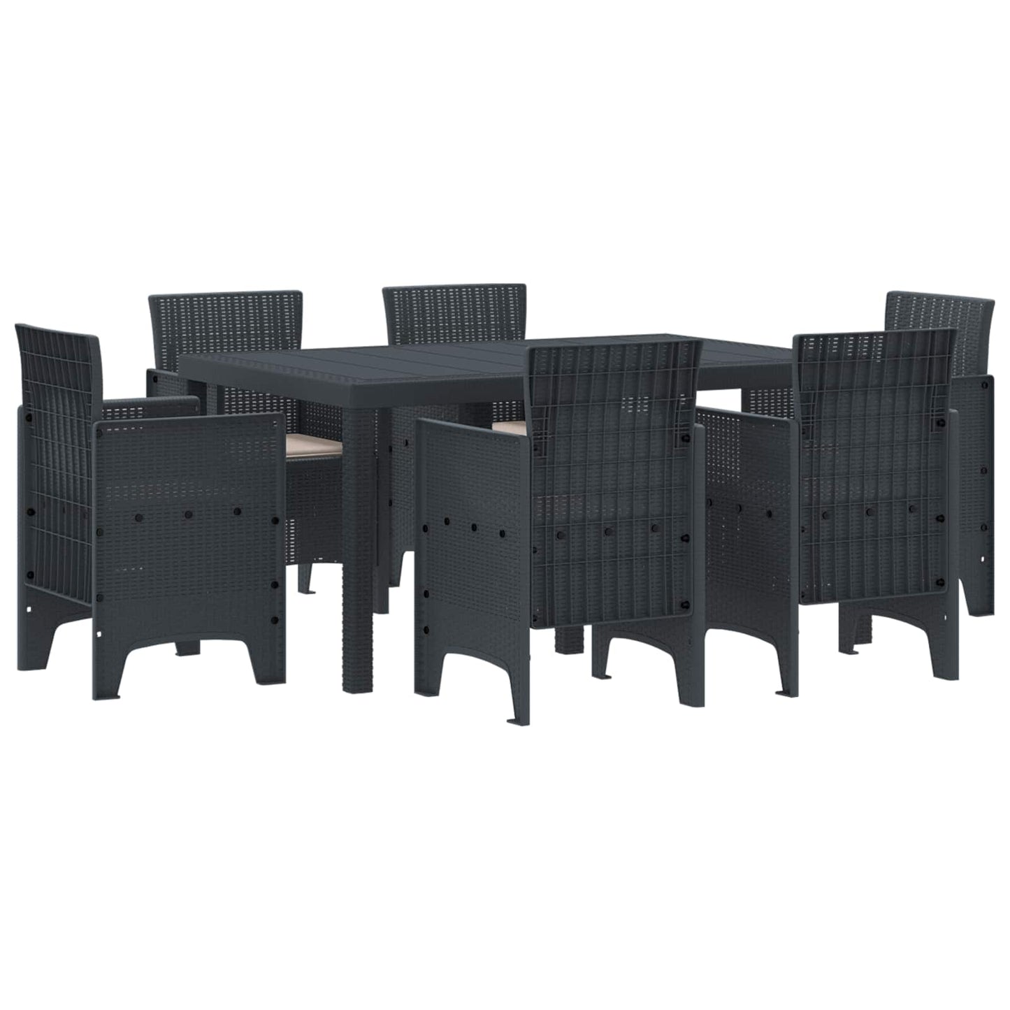 Set da Pranzo per Giardino 7 pcs Antracite Rattan Polt | homemem39