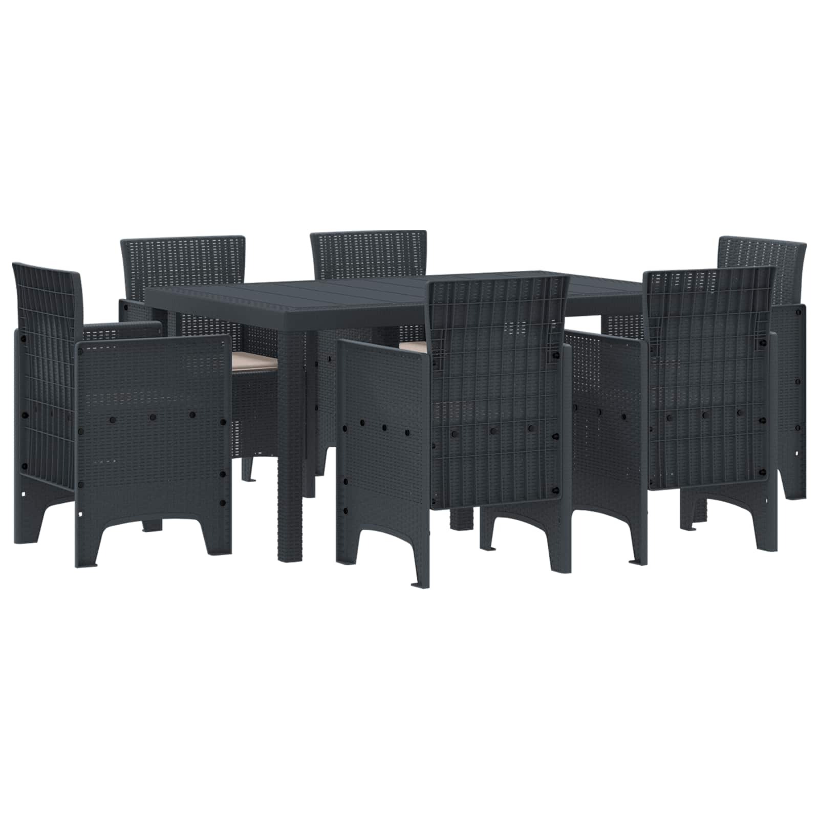 Set da Pranzo per Giardino 7 pcs Antracite Rattan Polt | homemem39
