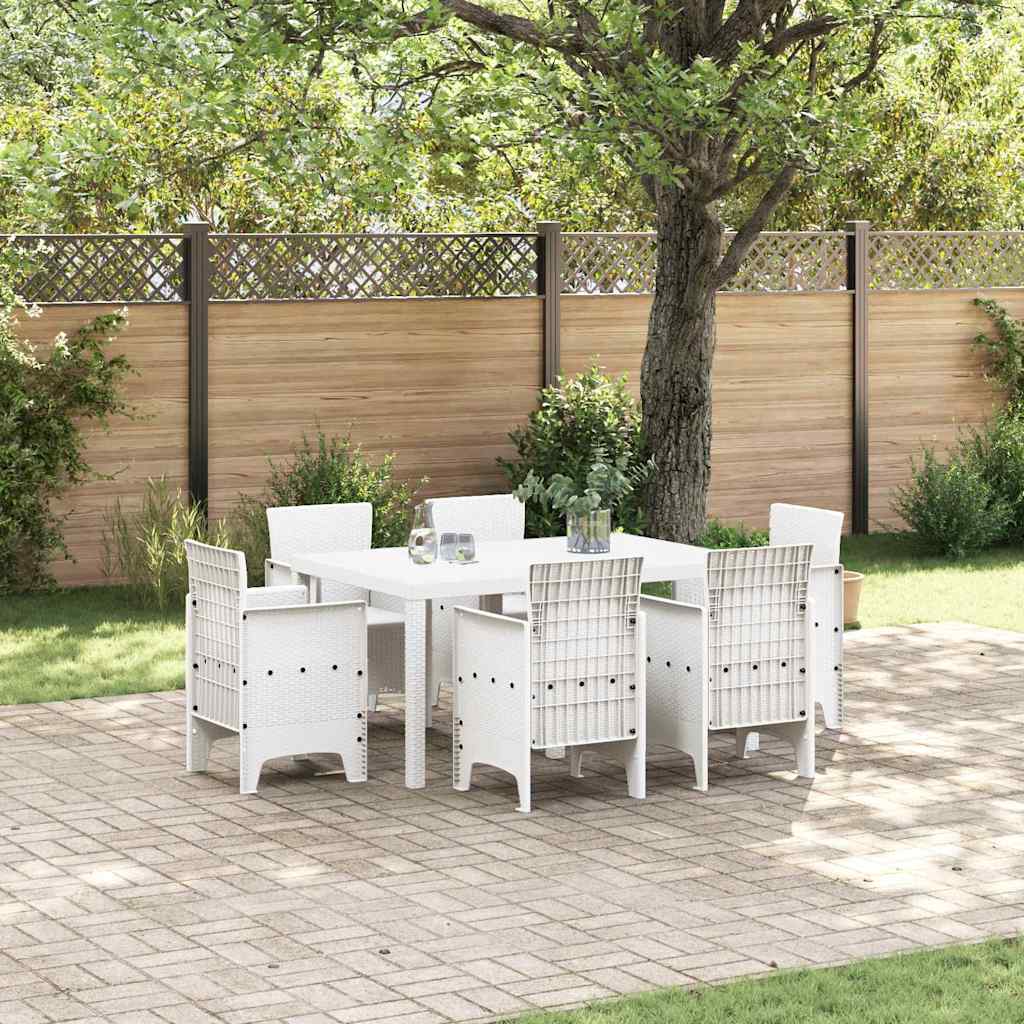 Set da Pranzo per Giardino 7 pcs Bianco Rattan Polt - homemem39
