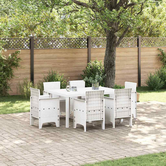 Set da Pranzo per Giardino 7 pcs Bianco Rattan Polt - homemem39