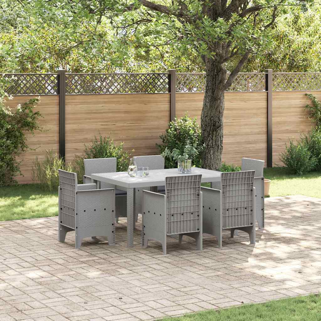 Set da Pranzo per Giardino 7 pcs Grigio chiaro Rattan Polt - homemem39