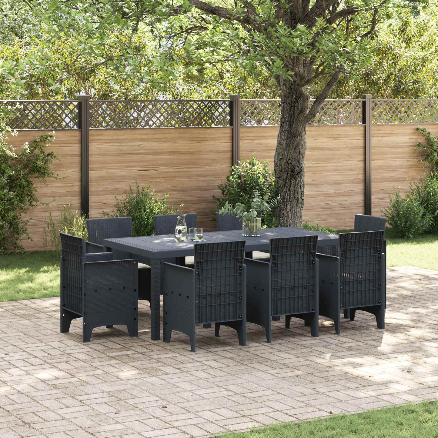 Set da Pranzo per Giardino 9 pcs Antracite Polipropilene | homemem39